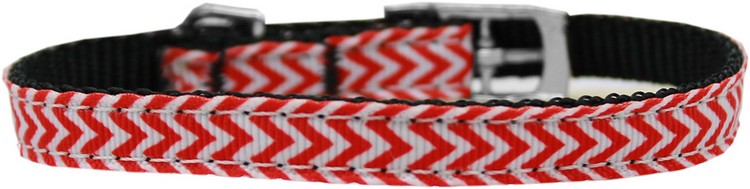 Chevrons Nylon Dog Collar with classic buckle 3/8" Red Size 16